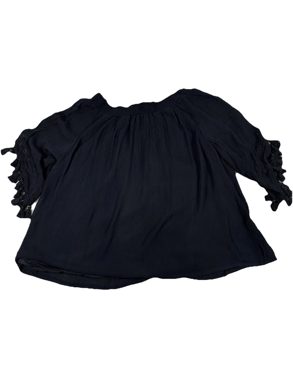 Context By Lord & Taylor Women's XL Black Peasant Blouse Tassel Tiered Sleeve